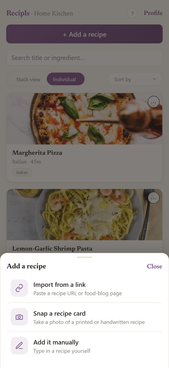 Adding a recipe in Recipls